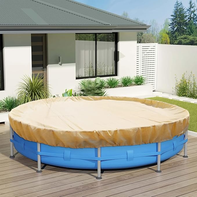 ECOOPTS 7 ft Round Pool Cover for Above Ground Pools, Swimming Pool Cover Protector Winter Safety Cover (Beige)