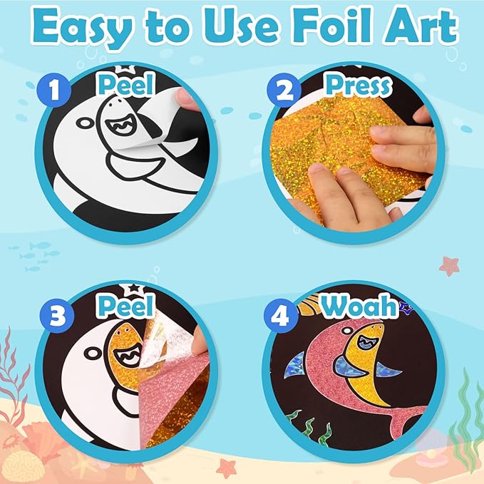 FUNNYB&G Foil Art Craft Activity for Kids - Gift for Girls Boys Crafts for Kids Fun Art Supplies DIY Creative Travel Toy, Birthday Gift Party Favor Toys for Girls Boys 4 5 6 7 8 9 Years Old(Ocean)