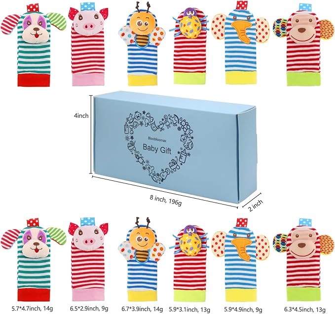 BLOOBLOOMAX Sock rattles for Babies 0-24 Months Baby Animal Foot Finder Educational Toys