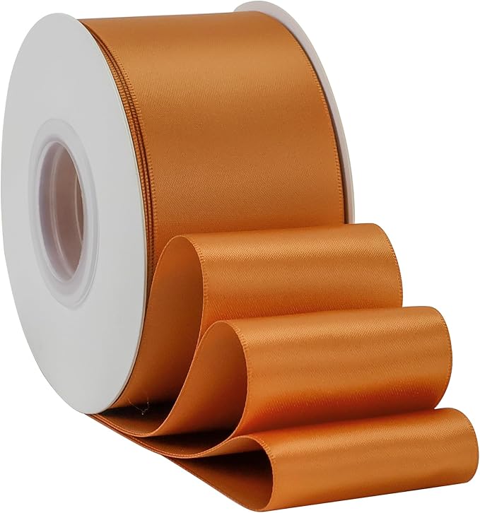 HUIHUANG Burnt Orange Ribbon 2 inch Wide Double-Faced Orange Satin Silk Ribbon for Flower Bouquet Wrap, Gift Wrapping, Fall Wedding Decor, Crafts and Bows Making- 25 Yards/Roll