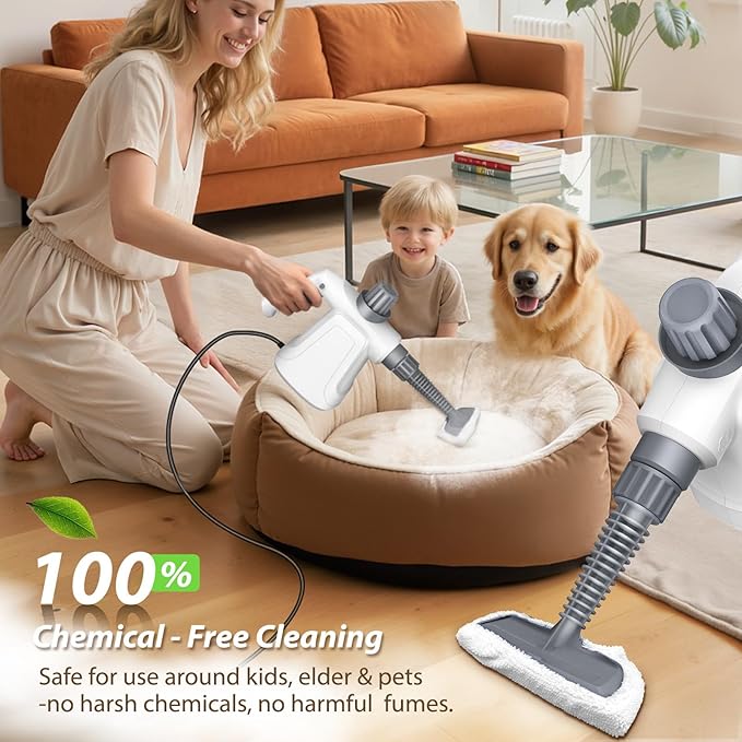 Steam Cleaner, 15.2OZ Hands-free Steamer for Cleaning with 14PCS Accessories & Safety Lock, Chemical-Free Pressurized Handheld Steam Cleaner for Home, Car, Furniture, Grease, Grout, Floor