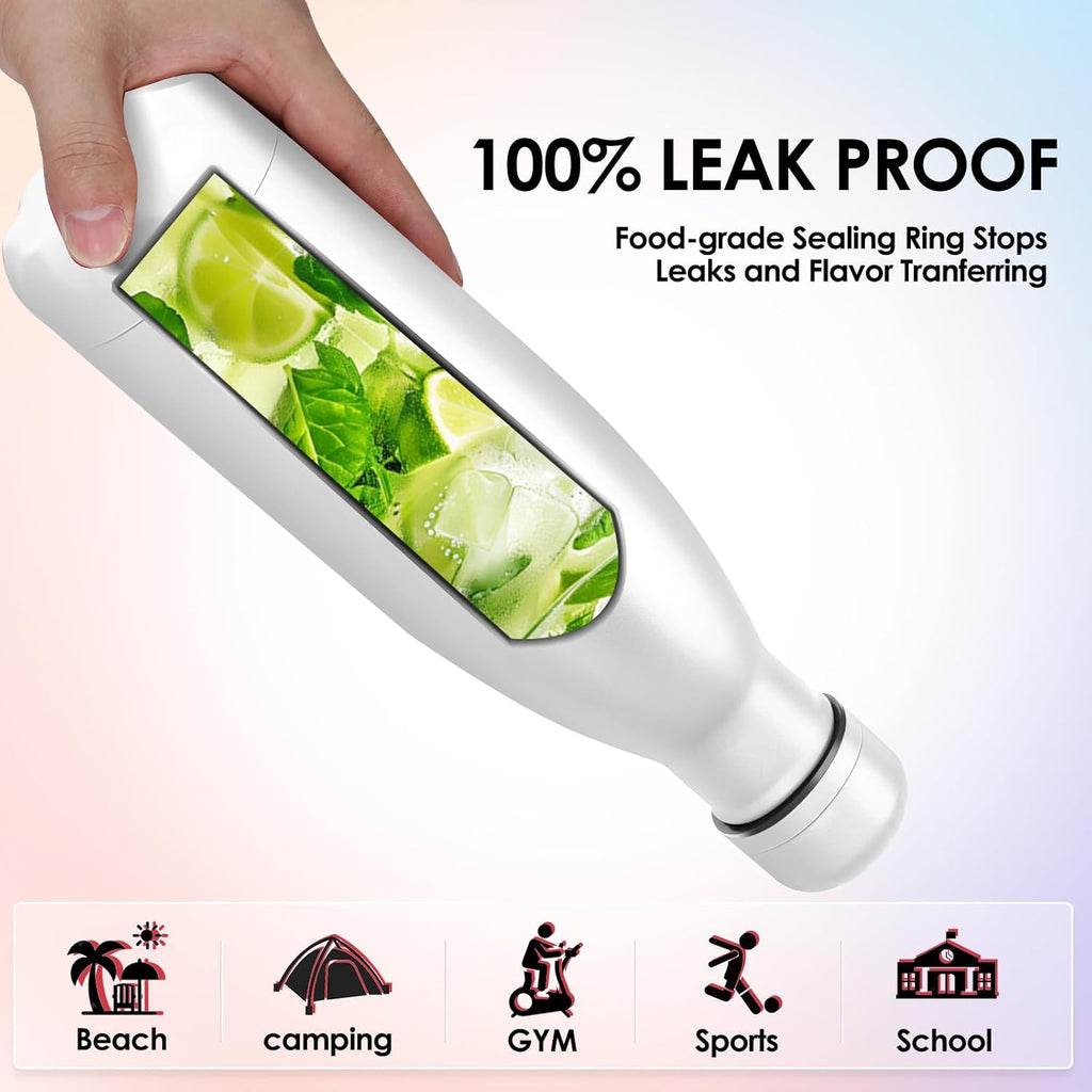 17oz Cola-Bottle Shaped Stainless Steel Leak-proof Water Bottle,Double Wall Vacuum Insulated Metal,Travel Mug For Sports Indoors & Outdoors,BPA-Free School Kids Flasks,White(12Pack)