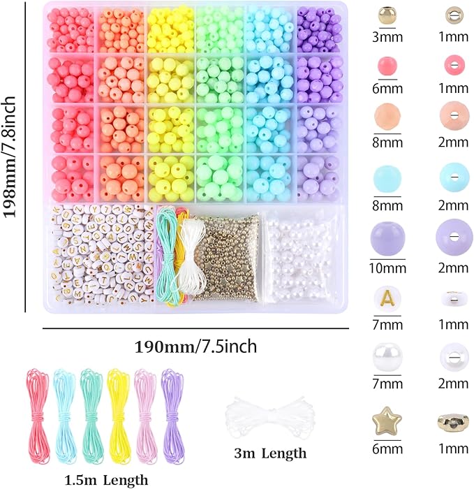 Candy Color Acrylic Beads Kit Pastel Round Beads Assorted Plastic Bead Kit Letter Pearl Colorful Elastic String CCB Cute Loose Spacer Bulk for Bracelets Necklace Jewelry Making DIY Crafts