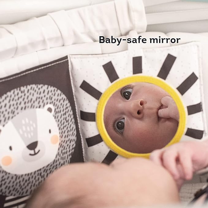 Taf Toys Newborn Soft Activity Book Black & White High Contrast Baby Book Infant Sensory Toys Tummy Time Soft Cloth Books for Babies Textured Fabric Crinkling Shapes Patterns 0-12 Months Newborn Toys