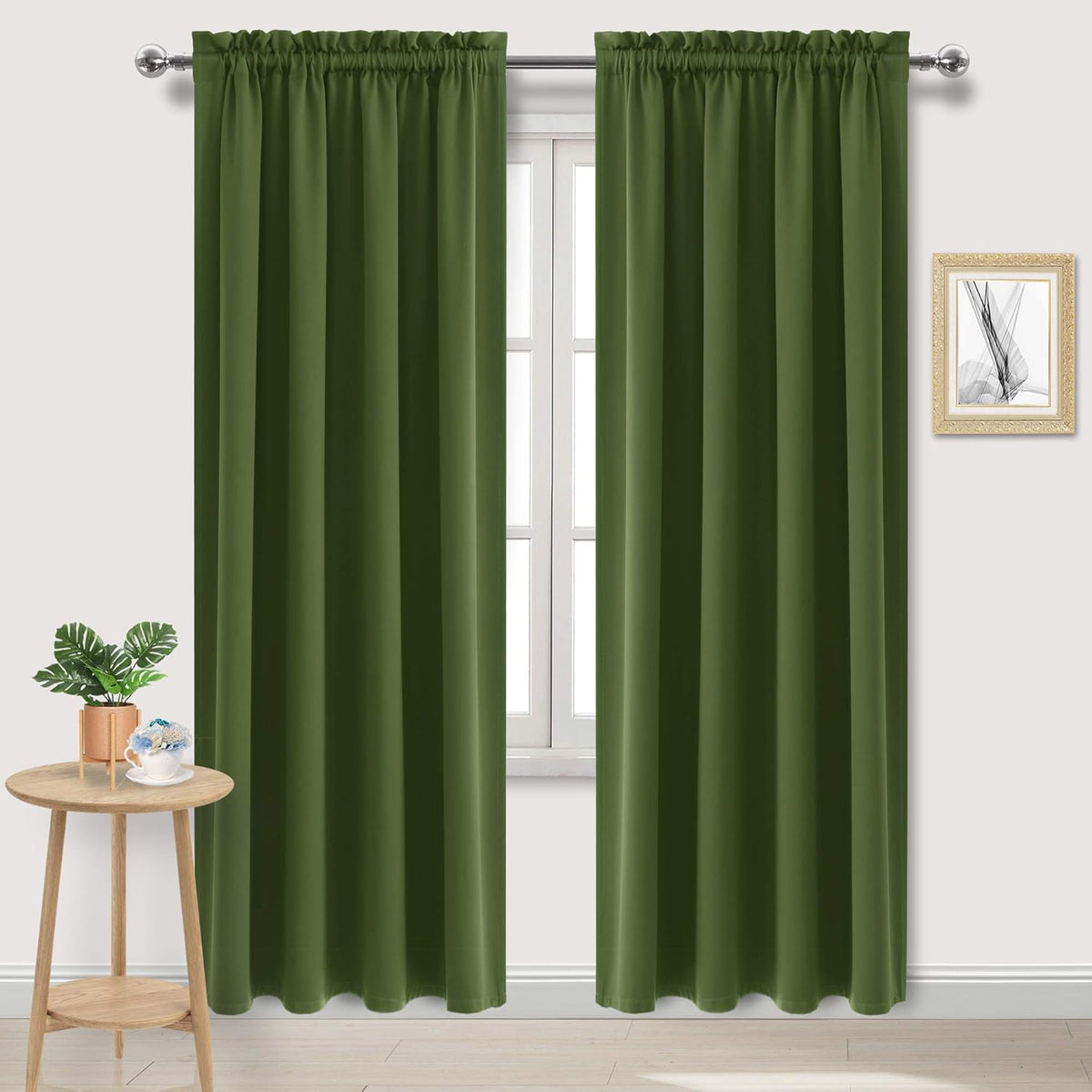 DWCN Blackout Curtains Room Darkening Thermal Insulated Bedroom Curtains Window Curtain Panels, 52 x 84 inches Long, Set of 2 Olive Green Rod Pocket Drapes