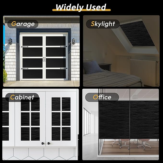rabbitgoo Blackout Window Film, Sun Light Blocking Window Black Out Cover for UV Reduction, Removable Tint Room Darken Heat Control Frosted Glass Sticker for Home, Black, 23.6 x 78.7 Inches