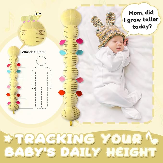 Baby Toys 0 to 12 Months, Musical Stuffed Animal Activity Soft Toys with Multi-Sensory Crinkle, Rattle and Textures, Infant Tummy Time Toys for Newborn Boys Girls, Caterpillar, Yellow