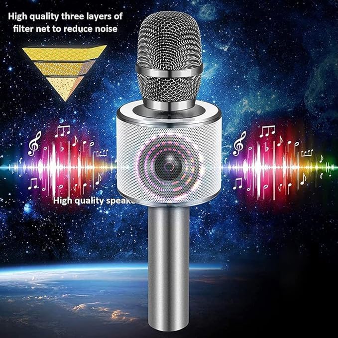 BONAOK Wireless Bluetooth Karaoke Microphone,3-in-1 Portable Handheld Karaoke Mic Speaker Machine Home Party Birthday for All Smartphones Q37 (Space Gray)