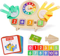 Montessori Learning Toys for Toddlers 3 4 5 years, Finger Counting Number Blocks and Clock Wooden Toys for Kids, Educational Math manipulatives Toys, Preschool Wood Homeschool Educational Math Toy.