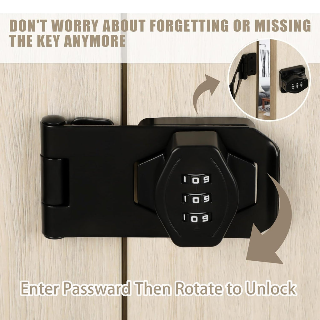 Password Rotary Hasp Locks, Digit Combination Lock Door Security Slide Latch Door Lock for Drawers, File Cabinets, Cabinets, Interior Doors, Barns, Garage Doors, Fence (4 Inch)