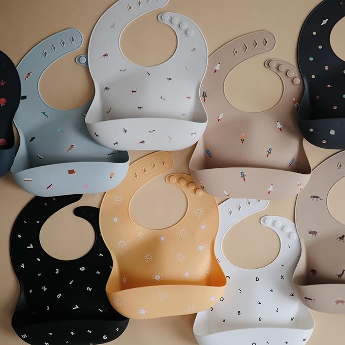 mushie Silicone Baby Bib | Adjustable Fit Waterproof Bibs (Numbers Black)