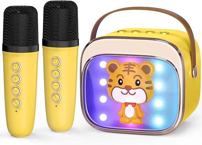 FLUESTON Mini Karaoke Machine for Kids Adults, Portable Bluetooth Speaker with 2 Wireless Microphones, Birthday Kids Gifts Toys for Girls Ages 3, 4, 5, 6, 7, 8, 9,10,11,12+ Years Old