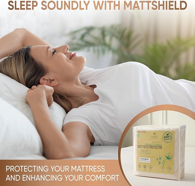 Waterproof Organic Mattress Protector Full - Organic Cotton Breathable Mattress Pad Cover - 250 GSM Comfort - Deep Pocket - Fitted Comfort