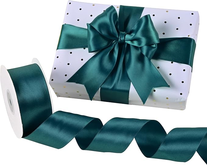 Teal Satin Ribbon 1-1/2" X 50 Yards Solid Color Double Faced Ribbons Perfect for Crafts Wedding Decor Bow Making Arts Sewing and More