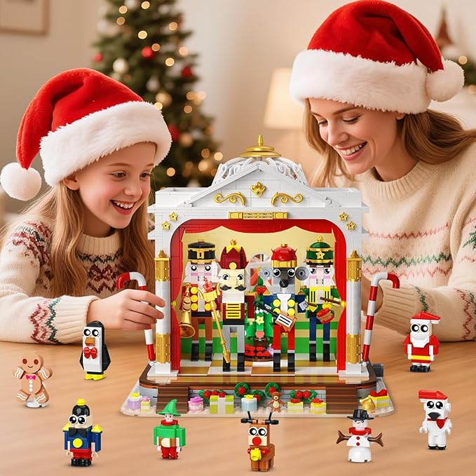 2025 Christmas Nutcracker Theater Building Set with Light, 3.6 Mini Building Block Toy with 4 Nutcrackers & 8 Minifigures, 1690PCS with Xmas Tree Train for Adult Girl Boy Age 12+