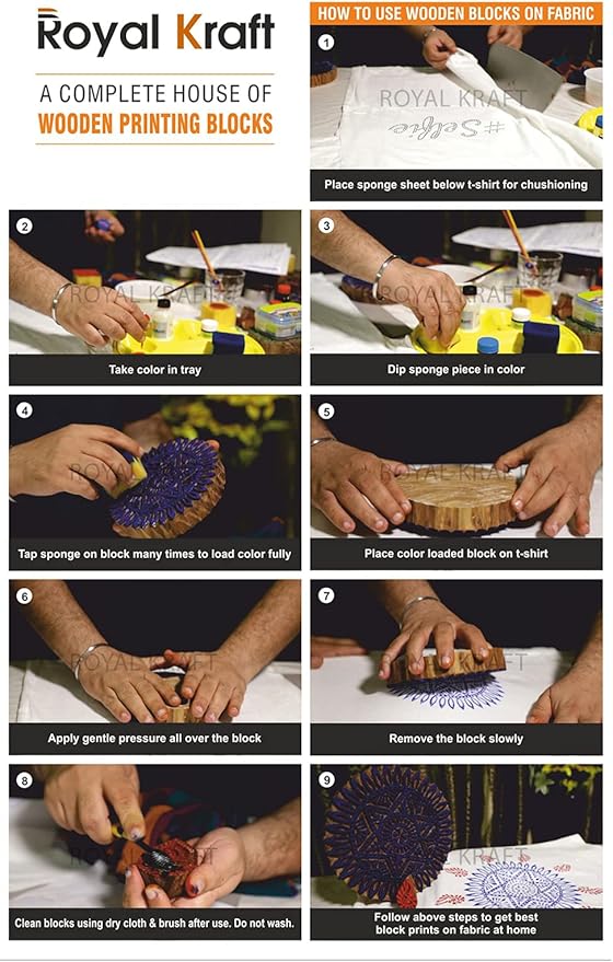 Royal Kraft Geometric Wooden Printing Stamps (Set of 10) - DIY Henna Fabric Textile Paper Clay Pottery Blocks Htag2171