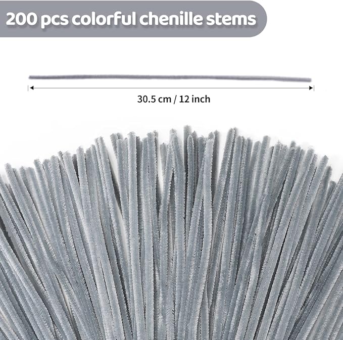 Eppingwin 200pcs Pipe Cleaners, Grey Pipe Cleaners Craft Supplies,Chenille Stems for DIY Arts Crafts Project(Grey)