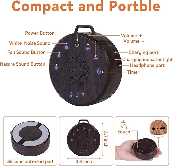 Sound Machine White Noise Machines for Home and Travel, Portable Sound Machine for Sleeping Adults & Baby