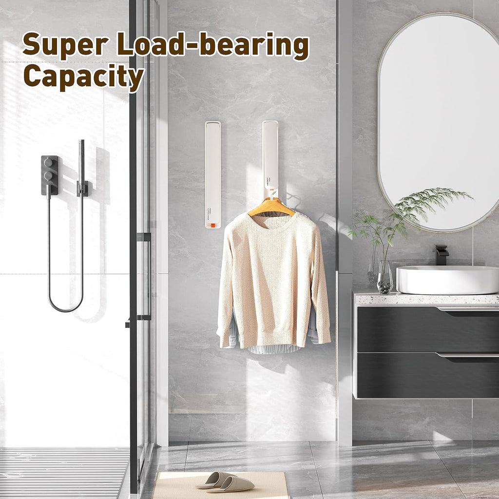 Clothes Drying Rack, Laundry Room Wall Mounted Retractable Clothes Hanger Drying Rack, Laundry Clothing Drying Rack Folding Indoor or Outdoor, Easy Installation Aluminium Dryer, 1pcs(White)