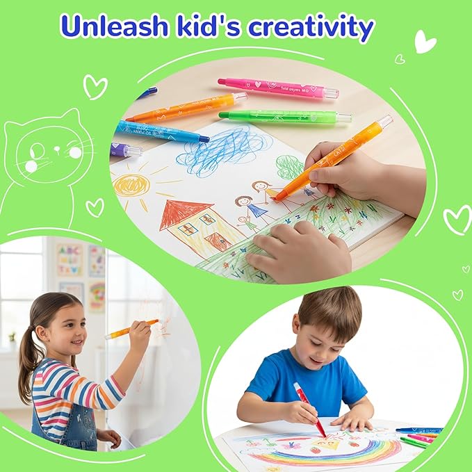 M&G 24 Colors Washable Non-Toxic Crayon Set for Toddlers Children Coloring, Twist Crayons for Kids Toddlers, Art Supplies for Coloring Book for Gifts and School Projects