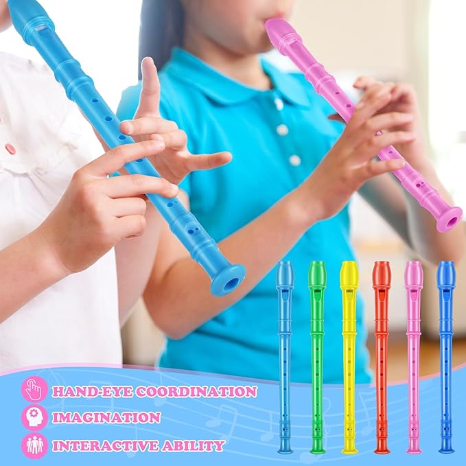8 Hole Soprano Recorders Descant Flute Bulk With Cleaning Rod German Style for Back to School Gift Christmas Shoebox Supplies Musical Instruments Party Favor (12 Pack)