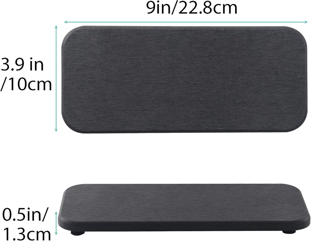 2 Pcs Water Absorbing Stone Trays, Kitchen/Bathroom Sink Soap Dish, Diatomite Tray Used for Hand Soap & Cosmetic Bottles in The Modern Home, 4" W x 9" L, Dark Gray