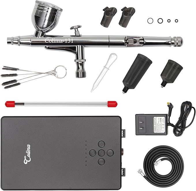 Colima 2025 Upgrade 55psi Airbrush Kit - Double Action Airbrush & Mini Compressor with Accessories - for Painting, Makeup, Models, Nail Art - Beginners & Professionals