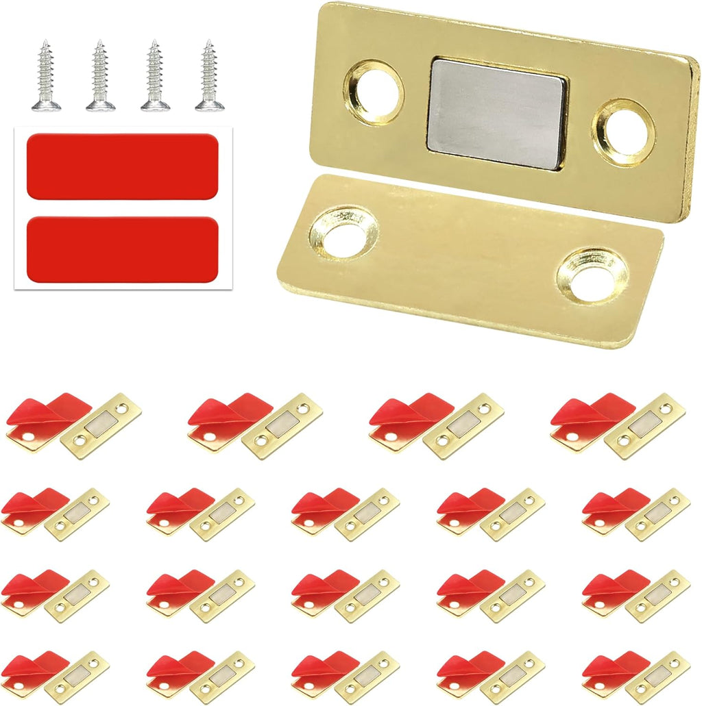 Cabinet Magnetic Catch, 20 Pack Gold Ultra Thin Magnetic Cabinet Door Catch, Adhesive Cabinet Magnets for Kitchen Drawer Cabinet Door Closet, Concealed Strong Magnetic Cabinet Latch