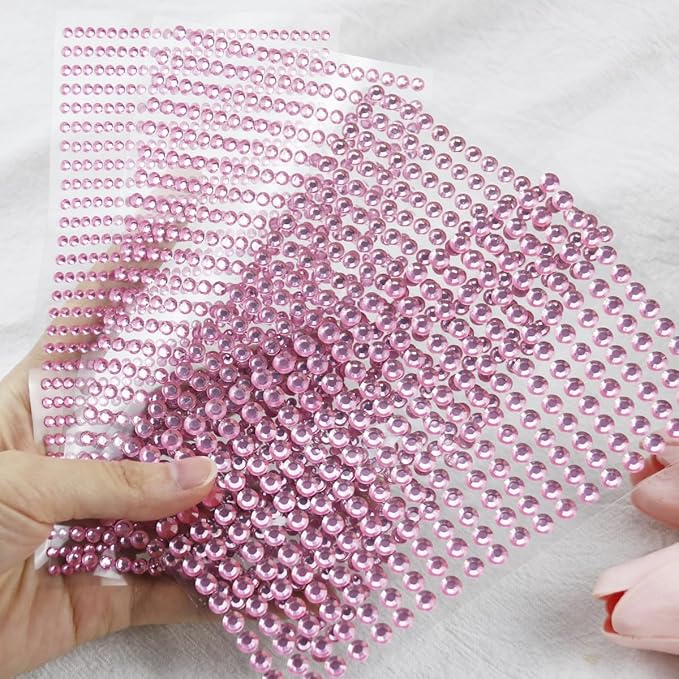 1799 Pcs 4 Sheets Rhinestone Stickers 3/4/5/6 mm Self Adhesive Rhinestones Gems for Face Eyes Makeup Hair Body (pink-3/4/5/6mm)
