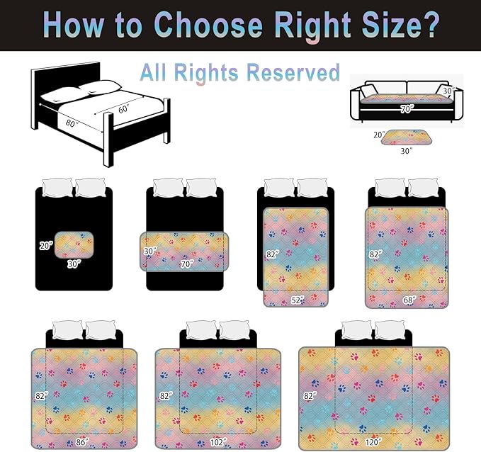 100% Waterproof Dog Bed Cover 86x82 inch Reversible Changing Pad Reusable Camping Mat for Kids/Pet/Dog/Cat Washable Geometric Embroidery Blanket Patchwork Rainbow Dog Paw Printed+Gray