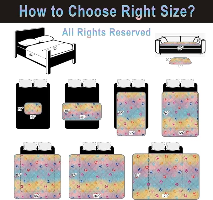 100% Waterproof Dog Bed Cover 68x82 inch Reversible Changing Pad Reusable Camping Mat for Kids/Pet/Dog/Cat Washable Geometric Embroidery Blanket Patchwork Rainbow Dog Paw Printed+Gray