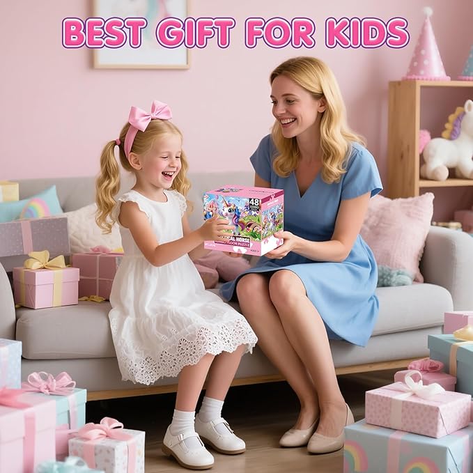Jumbo Floor Puzzle for Kids,48 Piece Unicorn Large Jigsaw Puzzles,Puzzle for Toddler Ages 3-5,Fun Educational Preschool Learning Toy Gift for Boys & Girls Ages 4-8