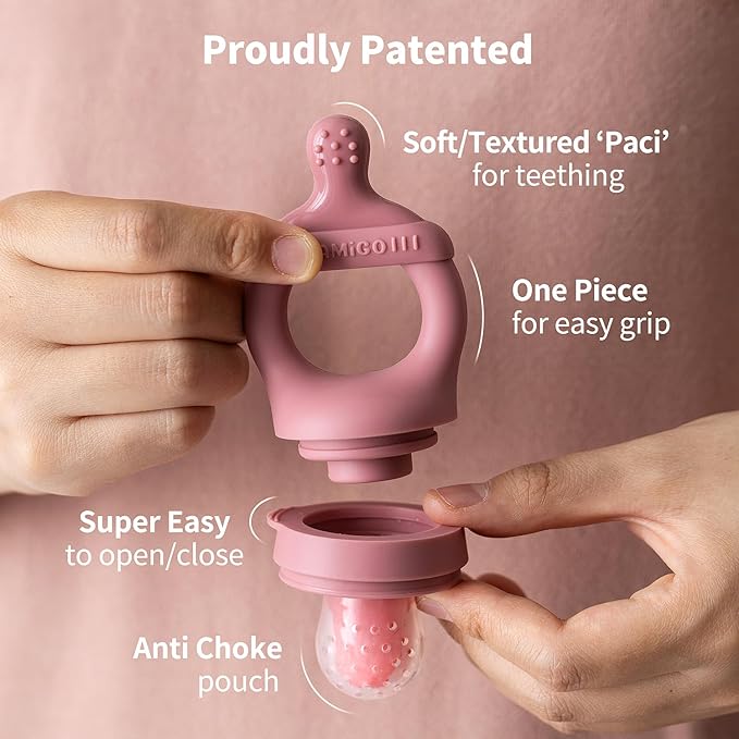 SAMiGO Baby Food Fruit Feeder and Breastmilk Popsicle Mold Set, Silicone Fruit Teether, Food Feeder Pacifier for Teething Relief, Freezer Tray, Baby Feeding Essentials, 4 Months+