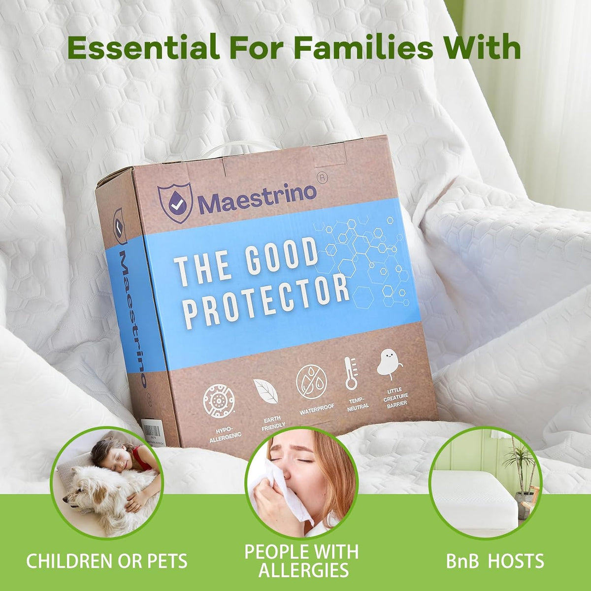 Premium Tencel California King Mattress Protector Cover in White, Natural and Skin Soft, Waterproof and Fully Fitted Deep Pocket, Hypoallergenic, Breathable, Noiseless and Absorbent