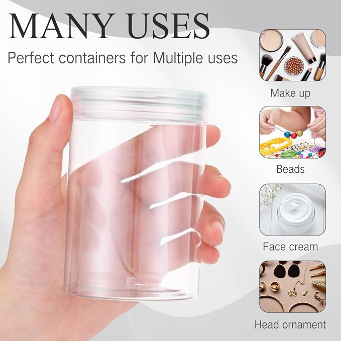 SATINIOR 24 Pieces Empty Clear Plastic Jars with Lids Round Storage Containers Wide Mouth for Beauty Product Cosmetic Cream Lotion Liquid Butter Craft and Food(Clear Lid,10 oz)