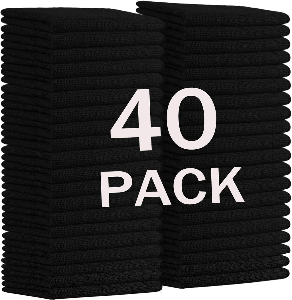 MRD's Home 12" x 12" Black Microfiber Cleaning Cloth,40Pack Multi-Purpose Reusable Cleaning Cloth Wipes Rags,Lint Free,Scratch & Streak-Free Cloth Black Microfiber Towels for Car House Wash