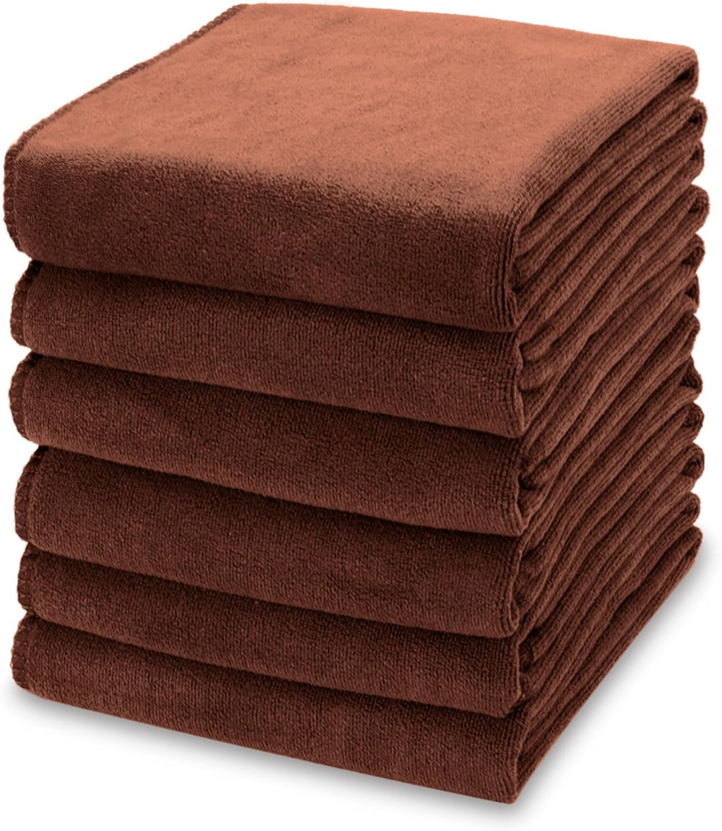 kimteny 13x28 Inches Kitchen Cloth Dish Towels, 400 GSM Premium Dishcloths, Super Absorbent Coral Velvet Microfiber Cleaning Cloths, Fast Drying Rags for Washing Dishes (6 Pack, Brown)