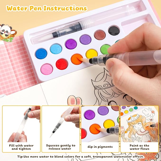 Paint with Water Coloring Books for Kids Ages 3-5, 4-8 – Cute Coloring Book for Teens,Arts and Crafts for Kids Ages 3 4 5 6 7 8+, Birthday Gift Toys for Girls Boys,Travel Toys -Princess