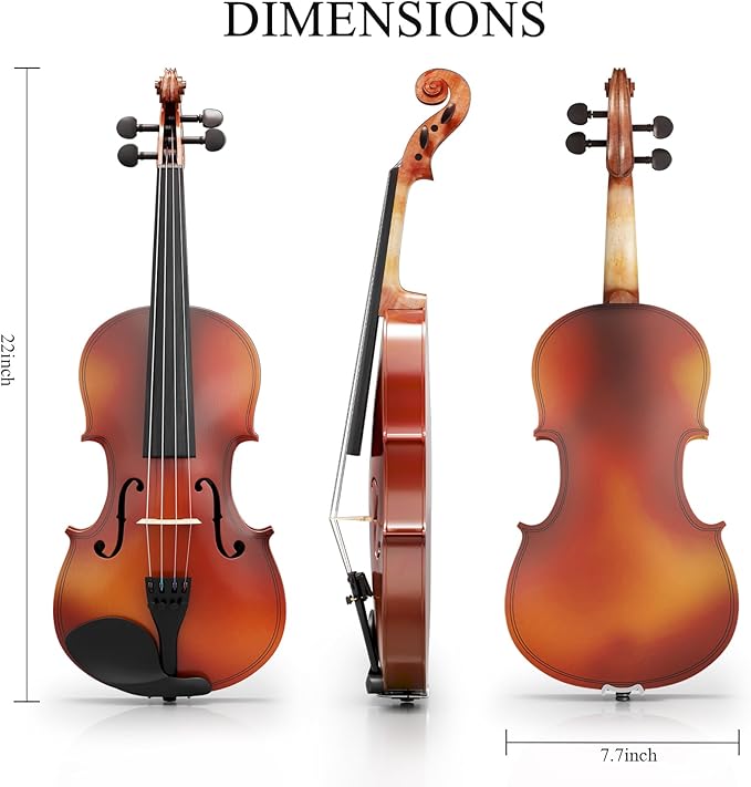 3/4 Violin Kit, Beginner Violin for Kids, Students, Complete Kids Violins Set with Case, Bow, Rosin, Ideal for Kids Violinss Beginner Ages 9-12, Brown
