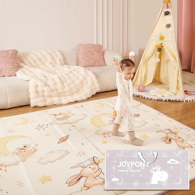 Baby Play Mat, 79" X 71" X 0.6" Extra Large & Thick Reversible Foldable Play Mats for Babies and Toddlers, Anti-Slip Portable Baby Floor Mat for Tummy Time, Baby Mat for Floor with Travel Bag