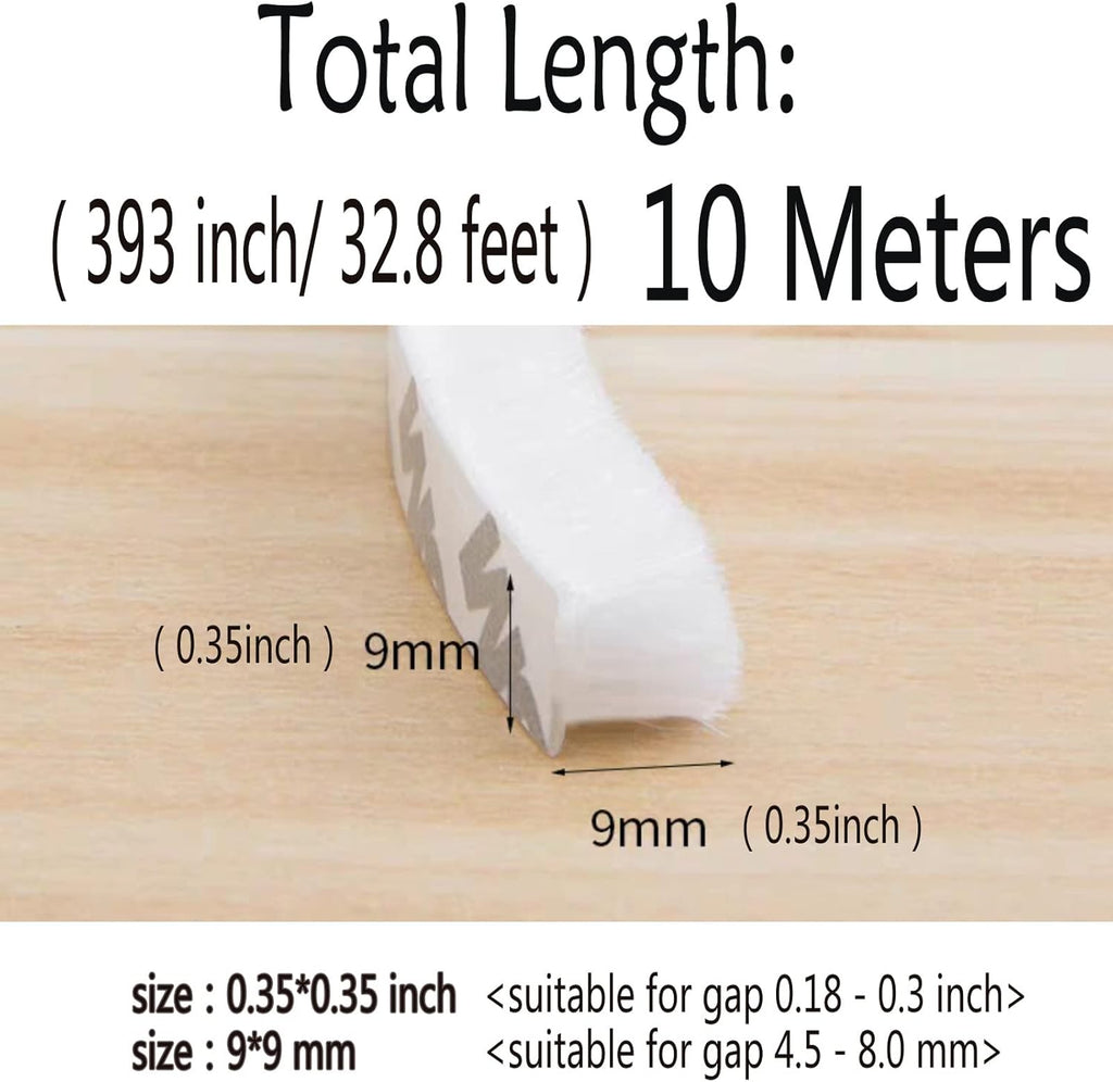 Weather Stripping Brush for Sliding Windows/Doors Frame Side,Pile Self Adhesive Weatherstrip Seal Strip Sealer Draft Stoppers (33ft x11/32 Backing x 11/32 Brush inch, White)