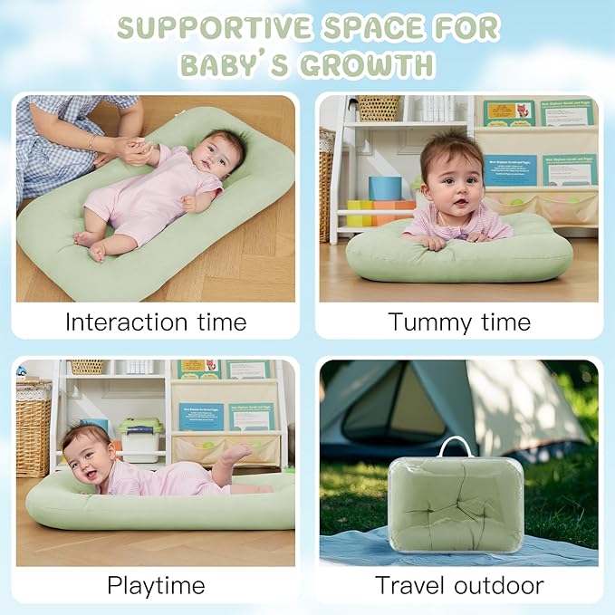 Baby Lounger for Newborn, Bionic Design Baby Lounger, Soft Organic Cotton Breathable Lounger for Infants 0-18 Months (Green)