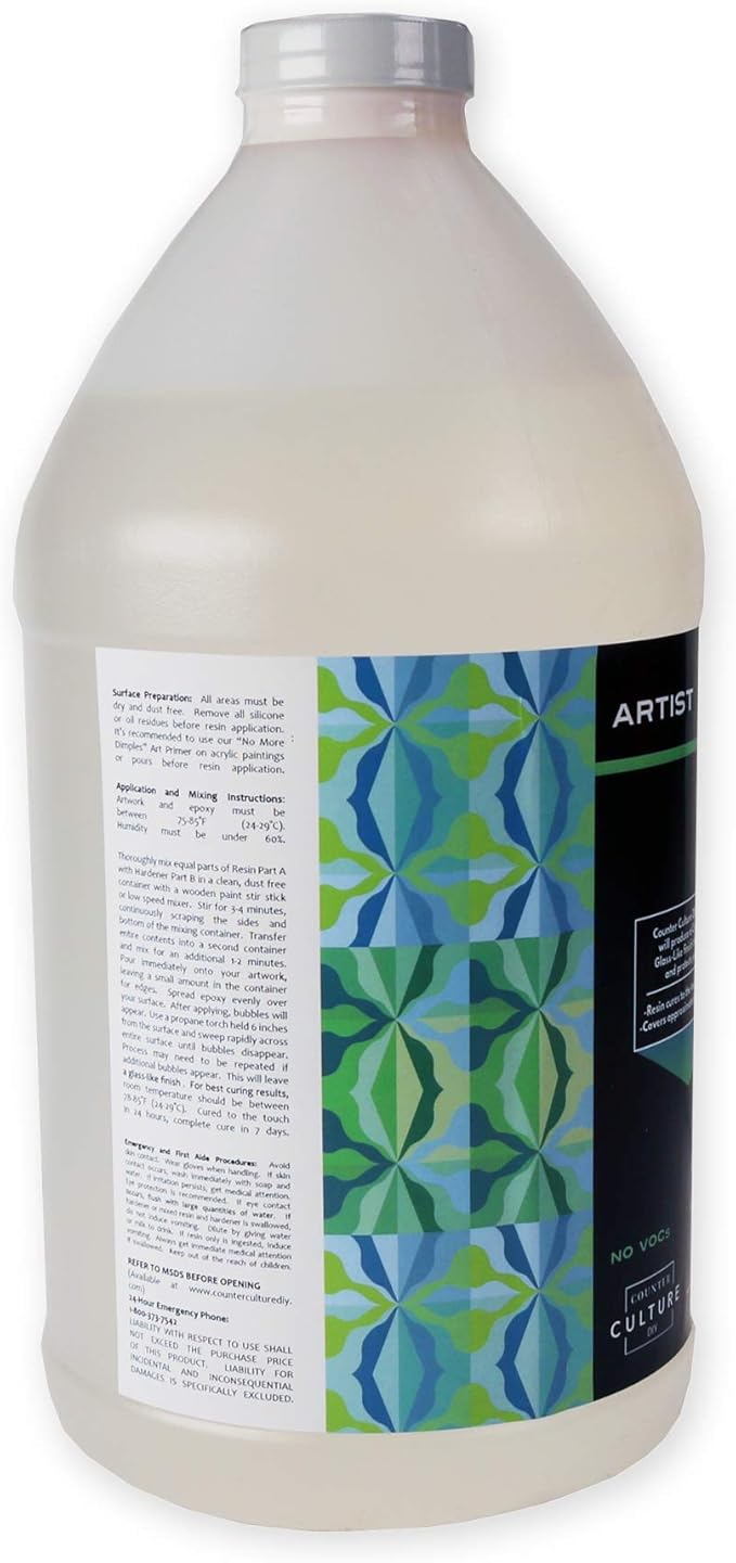 Counter Culture DIY Clear Artist Resin, 1 Gallon Kit, Art Epoxy Supplies for Metallic Stains Acrylic 100% Solids Easy Coat No VOCs Scratch UV Heat Resistant to 500 Degrees