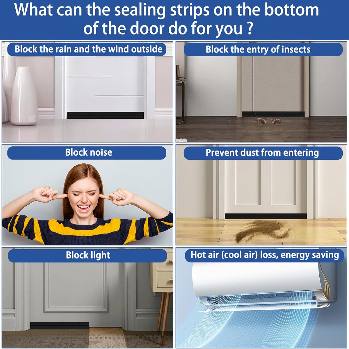 Under Door Draft Stopper, Self-Adhesive Door Sweep for Bottom of Door, Weather Stripping Doors Seal Soundproofing Insulation Strip, Doors Bottom Gap Blocker for Exterior/Interior (1M, Black)