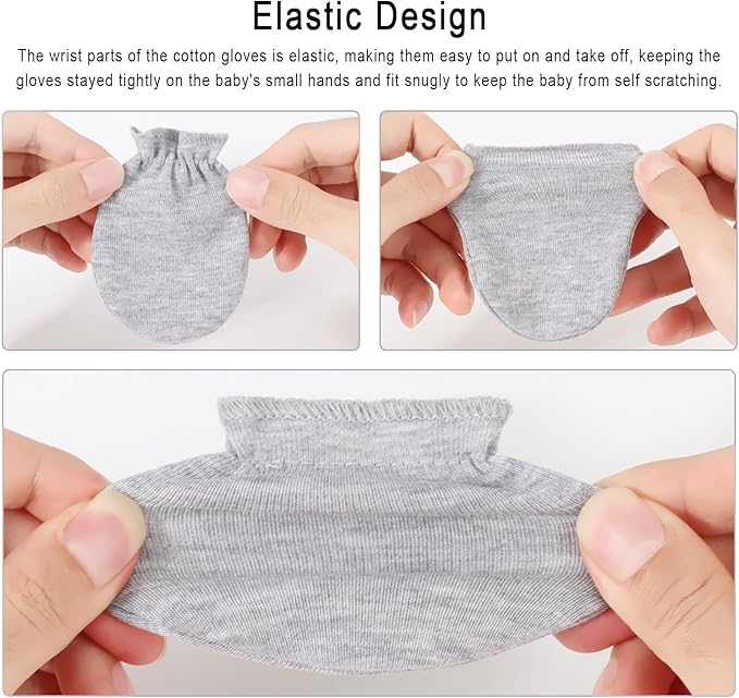BQUBO Newborn Infant Toddler Mittens No Scratch Cotton Elastic Wrist Gloves Hypoallergenic for 0-6 Months Baby Boys Girls