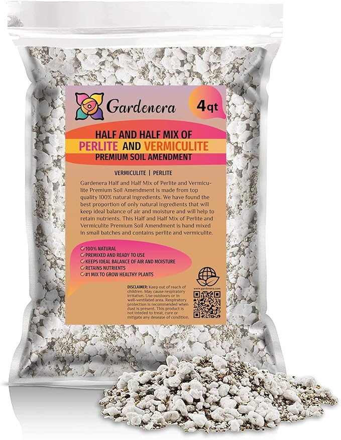Gardenera Premium Perlite and Vermiculite 50/50 Mix - Achieve The Perfect Balance of Air, Moisture, and Nutrients - 4 Quart