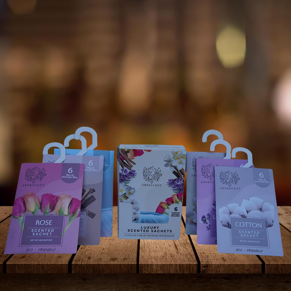Scented Sachets for Drawer, Closet, Laundry Room, Bathroom - Premium 6 Packs - Air Freshener Odor Eliminator, Potpourri Bags Home Fragrance - (Lavender Rose Cotton Sandalwood Jasmine Ocean)