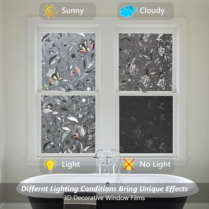 Kromapolis Window Film, Window Privacy Film Frosted, Vinyl Glass Covering, Stained Glass Decorative Film, Static Window Clings, Non-Adhesive (Grayish Black, 17.5 x 78.7 inch)