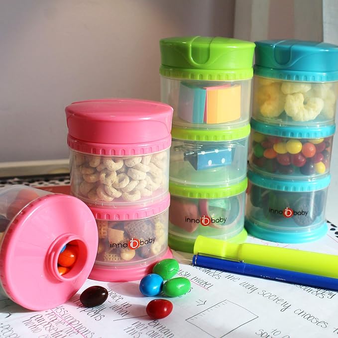Innobaby Packin' Smart Stackable and Portable Storage System for Formula, Liquid, Baby Snacks and More. 3 Stackable Cups in Blueberry. BPA Free., 12 Ounce