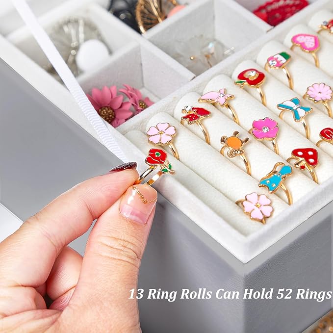 Earring Jewelry Box for Women Girls Stud Organizer, 5 Layers Grey Jewelry Organizer Box With Lock Earring Holder Organizer Ring and Necklace Jewelry Box with Earrings Holder for Women Girls